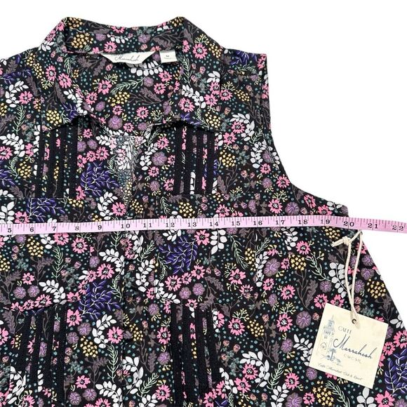 NWT Caffe Marrakech Size M Floral Print Button Front Sleeveless Collar Blouse - Picture 9 of 11